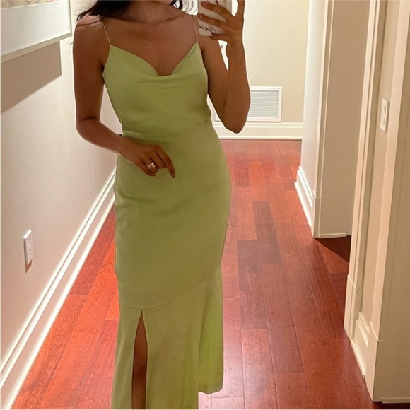 INTERMIX Paris Silk Midi Slip Dress Pistachio Green - Picture 2 of 15